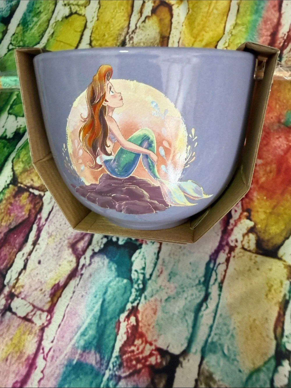 Disney Princess Ceramic Bowl with Chopsticks - Lavender and Gold Ariel